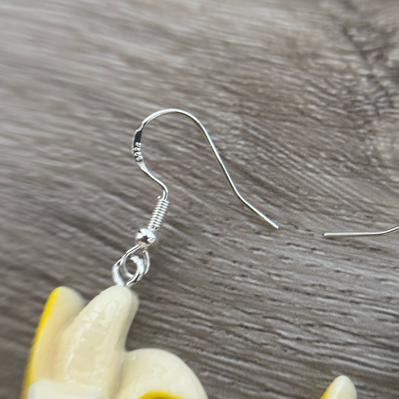 Yellow Banana Dangle Earrings S925 Sterling Silver Hooks - Picture 3 of 3